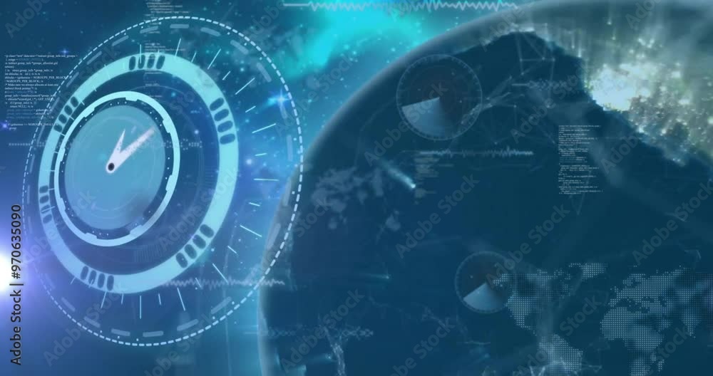 Animation of digital data processing over globe Animation of digital data processing over globe