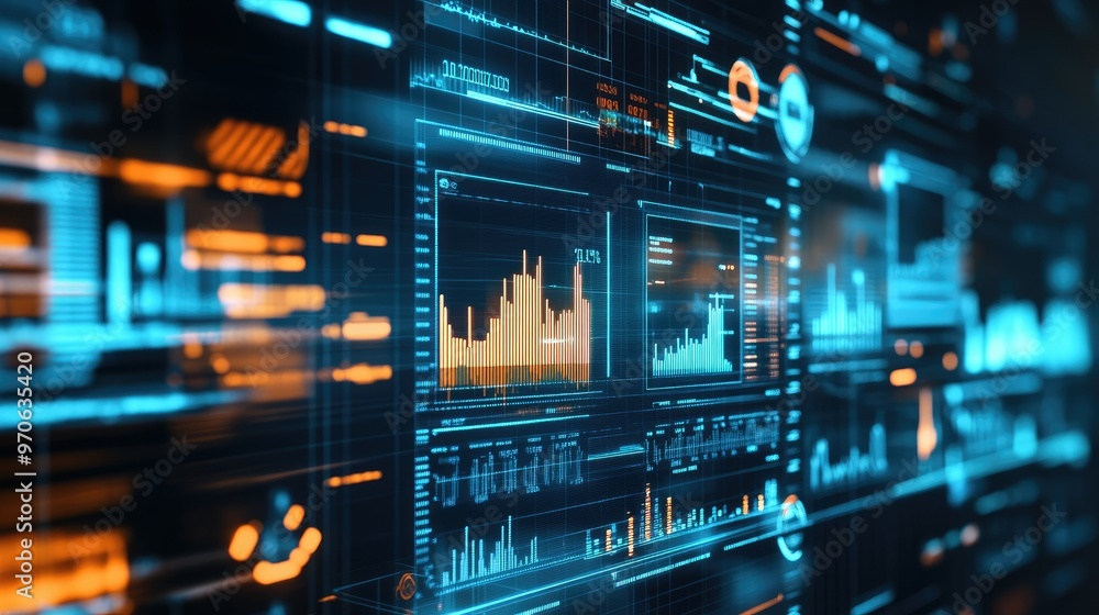 High-tech sales data charts and performance graphs visualized on a transparent screen, showing economic trends and business growth plans. High-tech sales data charts and performance graphs visualized on a transparent screen, showing economic trends and business growth plans.