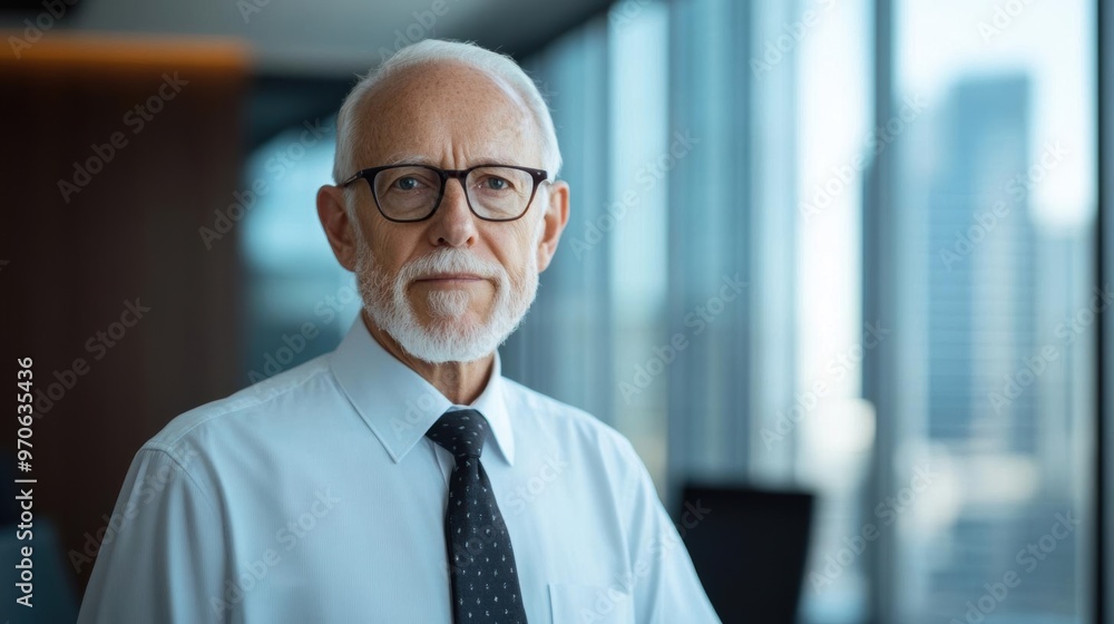 Senior businessman standing in modern office with city view. Professional and confident expression. Corporate environment and leadership concept. Senior businessman standing in modern office with city view. Professional and confident expression. Corporate environment and leadership concept.