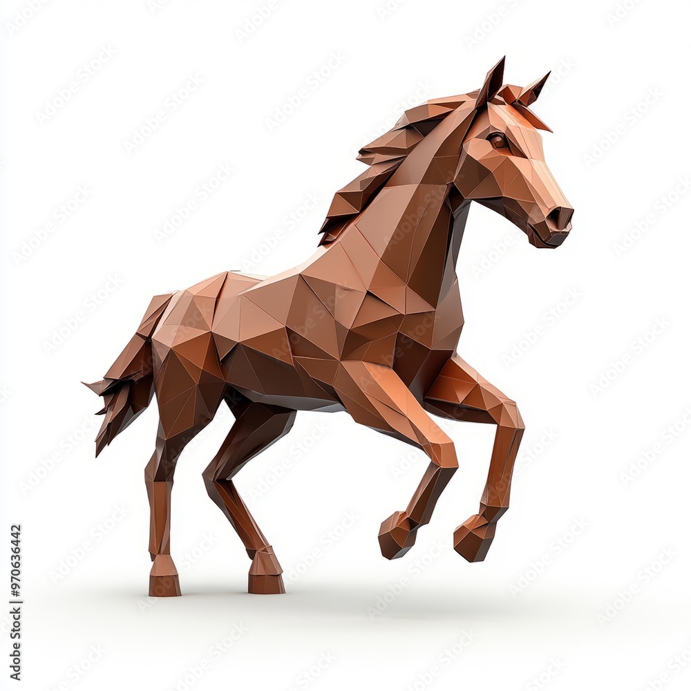 Obraz premium Geometric Low Poly Horse Sculpture in Earthy Brown Tones