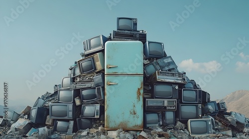 Wallpaper Mural Vintage Refrigerator Atop a Mountain of Discarded Home Appliances Torontodigital.ca