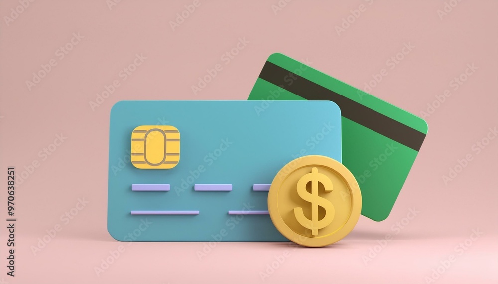 Colorful credit cards and a coin on a pastel background, symbolizing digital payments and financial transactions. Colorful credit cards and a coin on a pastel background, symbolizing digital payments and financial transactions.