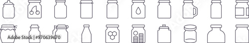 Glass Jar Glassware Outline Style Icons for Design, Cards, Apps, Social Networks