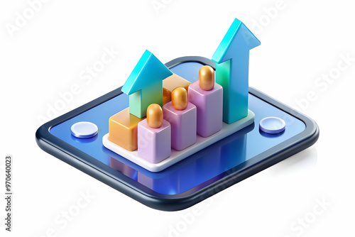 Wallpaper Mural Tablet with Holographic Financial Arrows Concept: Glossy Surface Displaying Growth, Savings, and Profits with Ample Copy Space for Branding Torontodigital.ca