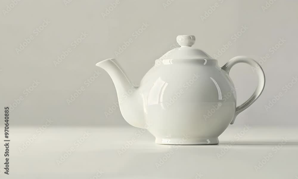 White ceramic teapot with lid on white background, Video White ceramic teapot with lid on white background, Video
