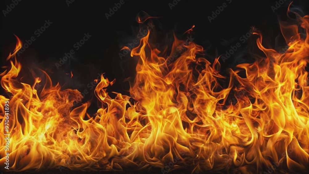 Fototapeta premium Abstract fire flames over black background, fire, flames, heat, abstract, light, burning, hot, bright, energy, fiery