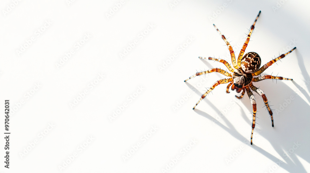 Minimalist Solitary Spider on White Background with Subtle Shadows for Negative Space Effect Minimalist Solitary Spider on White Background with Subtle Shadows for Negative Space Effect