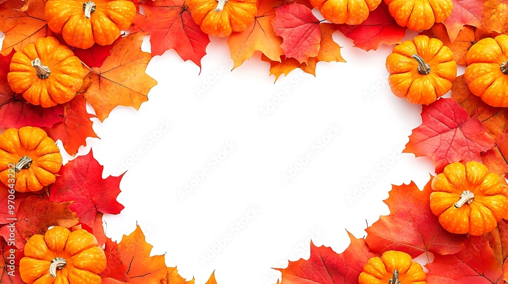 Beautiful Heart Shape Frame Made of Fall Leaves and Pumpkins for Halloween Decor Beautiful Heart Shape Frame Made of Fall Leaves and Pumpkins for Halloween Decor