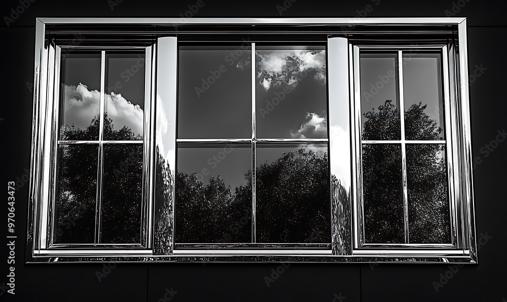 Fototapeta premium Silver chrome window frames are isolated on a solid black background design. isolated on a solid black background. Illustrations design 