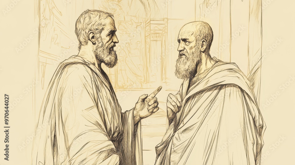 Biblical Illustration of The Counsel of Ahithophel and Hushai, showcasing Ahithophel's strategic counsel, ideal for Bible wall art with a beige background. Biblical Illustration of The Counsel of Ahithophel and Hushai, showcasing Ahithophel's strategic counsel, ideal for Bible wall art with a beige background.