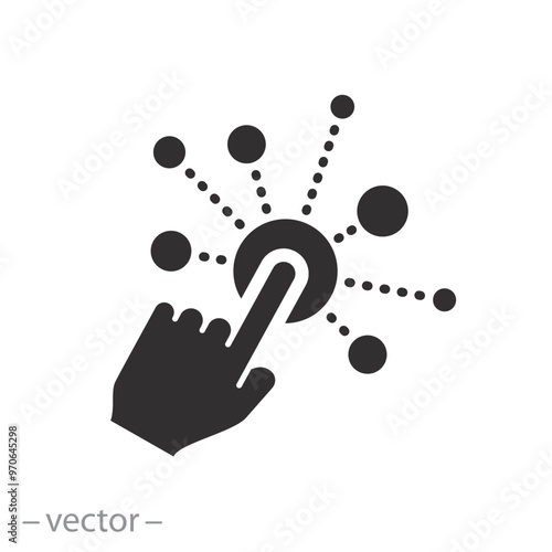user touch here icon, simple interaction, interactive screen with button click finger, digital technology concept, hand pointer, flat vector illustration