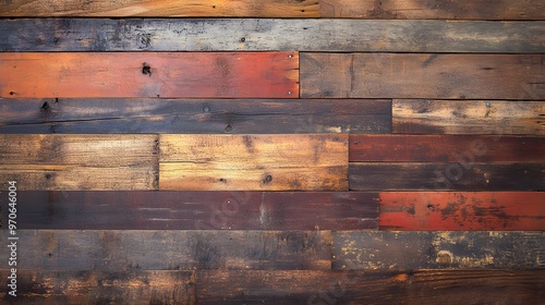 Weathered Wood Planks with Various Shades of Brown and Red