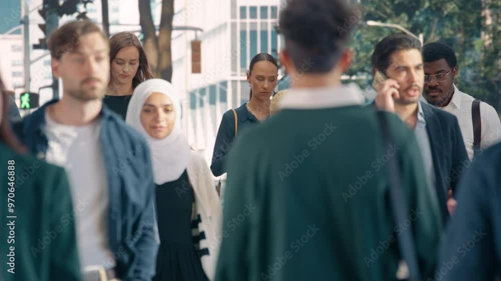 Business People, Students, Managers, Tourists Walking on a Busy Street on Their Way to Work, College or Sightseeing Destination. Urban Scene Capturing Essence of Modern City Life Business People, Students, Managers, Tourists Walking on a Busy Street on Their Way to Work, College or Sightseeing Destination. Urban Scene Capturing Essence of Modern City Life