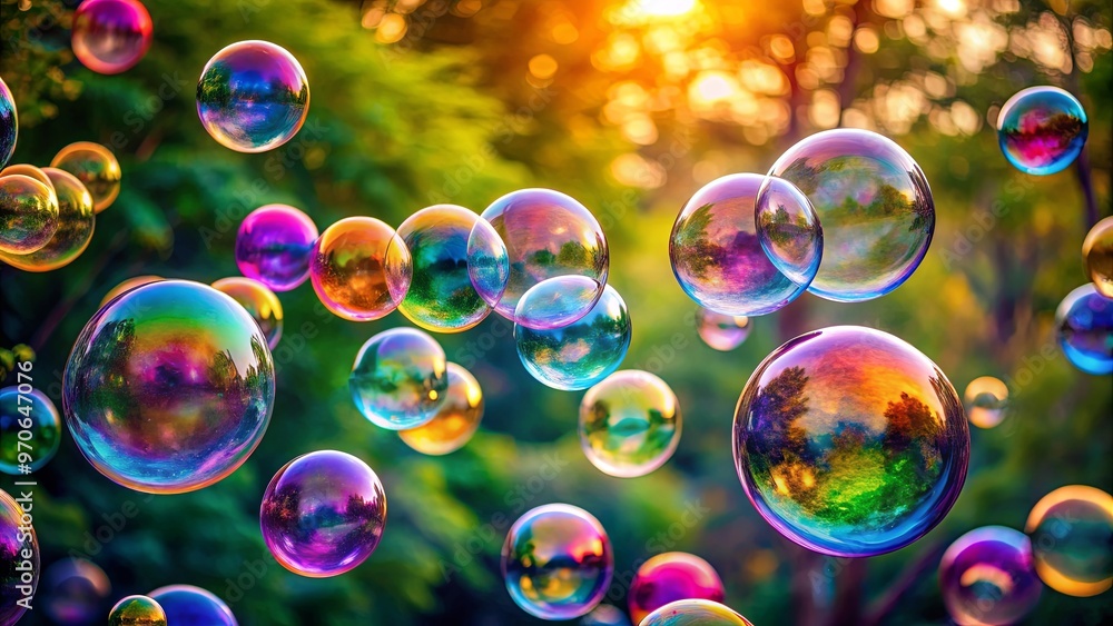 Vibrant and colorful soap bubbles floating in the air Vibrant and colorful soap bubbles floating in the air