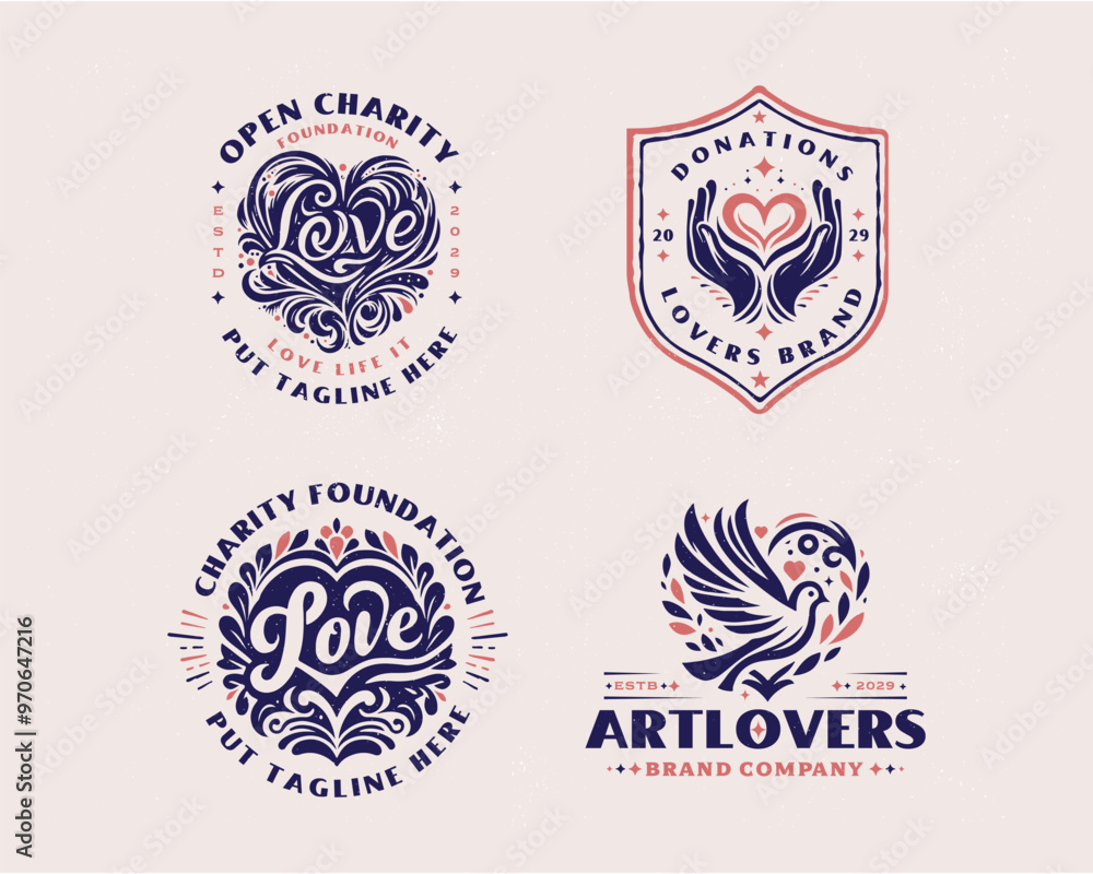 Naklejka premium set vintage classic charity love foundation logo for organization