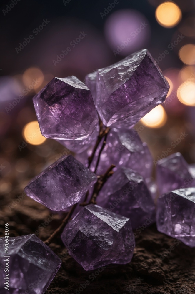 Fototapeta premium Glowing Purple Crystal Formations in a Night Sky.