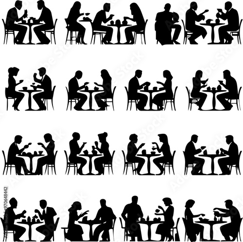 People eating silhouette vector image 3