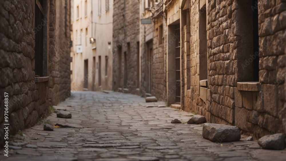 A Desolate Alleyway Through Crumbling Stone Buildings. A Desolate Alleyway Through Crumbling Stone Buildings.