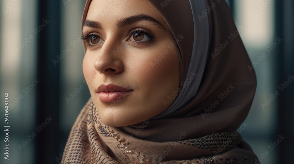 Happy young beautiful woman wearing hijab in the office Happy young beautiful woman wearing hijab in the office