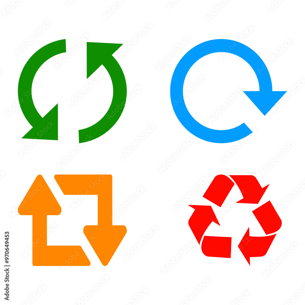 Recycling arrows set on transparent background. Recycling icons. Recycling arrows set on transparent background. Recycling icons.