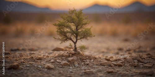 Metaphor of life struggling in arid land symbolizing the impact of drought and global climate change. photo