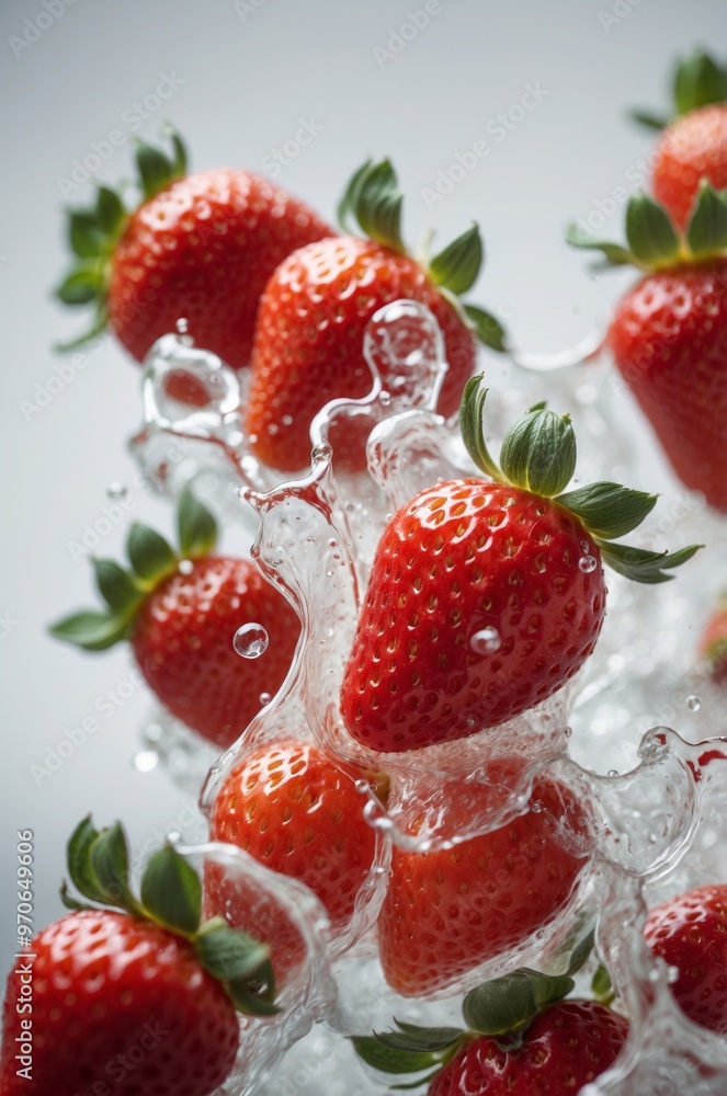 Fresh Red Strawberries Splashing in White Liquid. Fresh Red Strawberries Splashing in White Liquid.