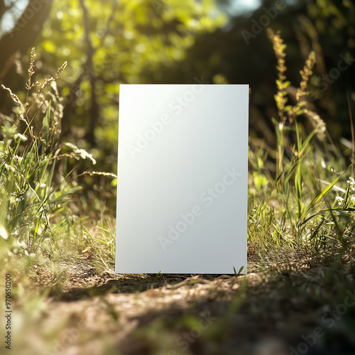 mockup blank note book on grass