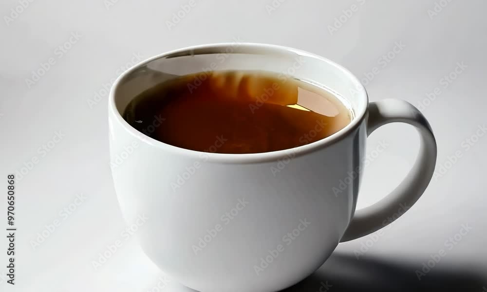 White ceramic mug with tea on white background, Video White ceramic mug with tea on white background, Video