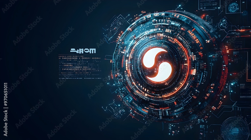 Futuristic Holographic South Korean Flag with Glowing Yin Yang and Sparkling Tech Elements Futuristic Holographic South Korean Flag with Glowing Yin Yang and Sparkling Tech Elements