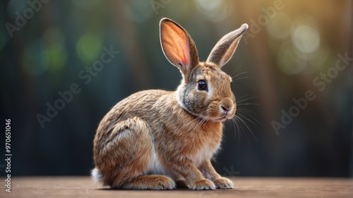 A Line Drawing of a Sitting Rabbit with Large Ears. photo