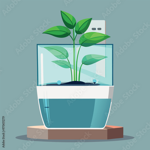Illustrate a modern self-watering planter with a sleek