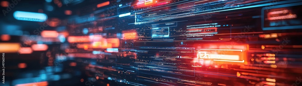 Obraz premium A 3D search engine interface with floating holographic search bars, representing futuristic web browsing