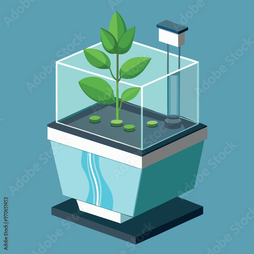 Illustrate a modern self-watering planter with a sleek