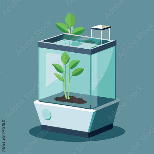 Illustrate a modern self-watering planter with a sleek