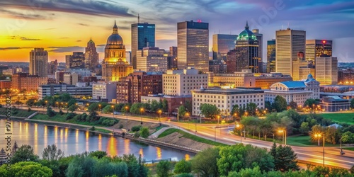 Cityscape of Saint Paul, Minnesota, USA at dusk , urban, skyline, city lights, twilight photo