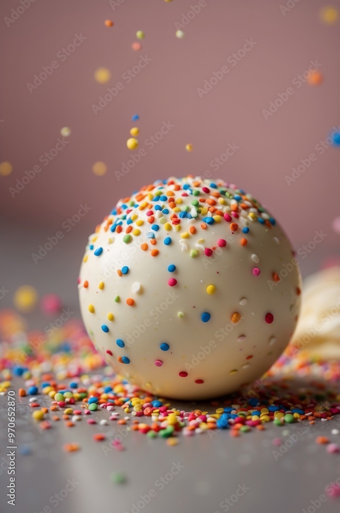 White Chocolate Ball with Colorful Sprinkles. White Chocolate Ball with Colorful Sprinkles.