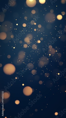 Gold bokeh on a navy blue background, glittering lights, a festive and luxurious feel