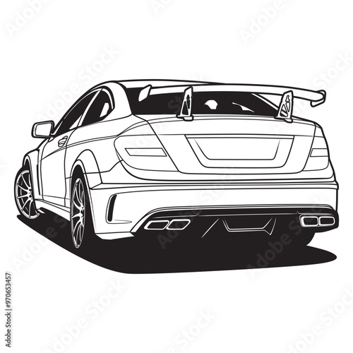 Black And White Car Vector Illustration For Conceptual Design. Separated layers, easy to edit in your vector supported software.