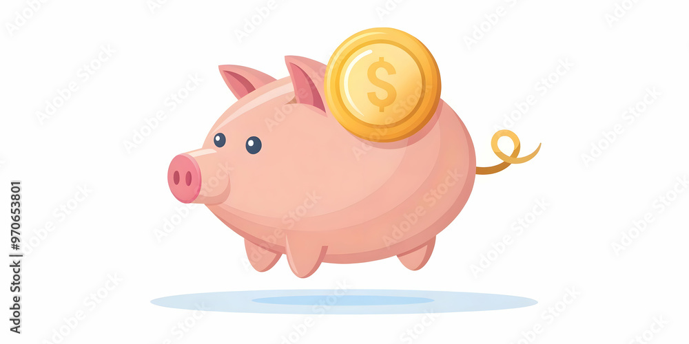 Flat Floating Piggy Bank Vector Illustration with Coin Insertion Concept - Modern Savings and Financial Growth Design Isolated on White Background Flat Floating Piggy Bank Vector Illustration with Coin Insertion Concept - Modern Savings and Financial Growth Design Isolated on White Background