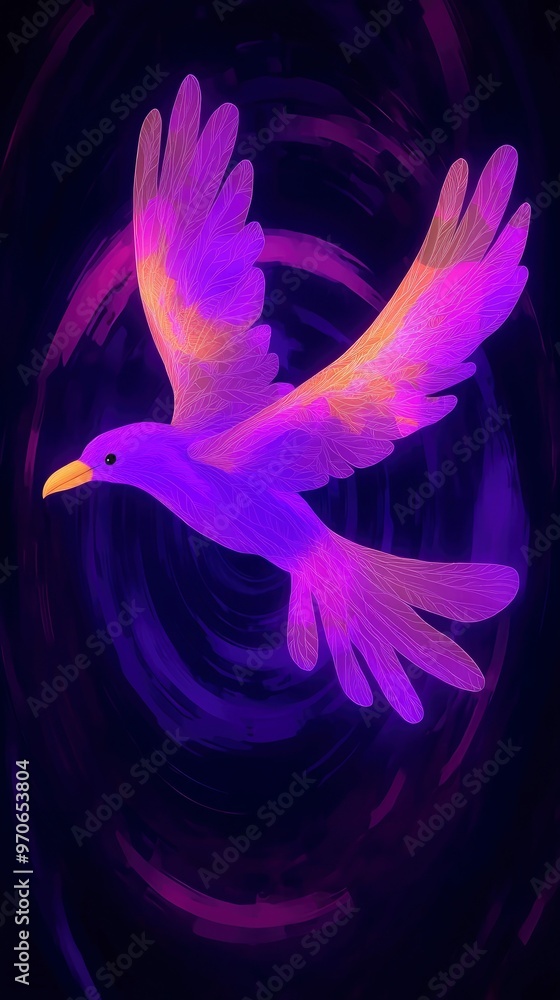 Obraz premium Purple Bird in Flight with Swirling Background