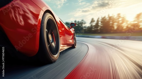 Fast Supercar in Motion on a Circuit Track, Captured at High Speed