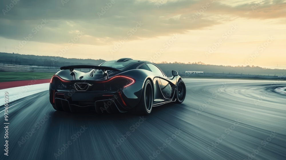 Fast Supercar in Motion on a Circuit Track, Captured at High Speed Fast Supercar in Motion on a Circuit Track, Captured at High Speed