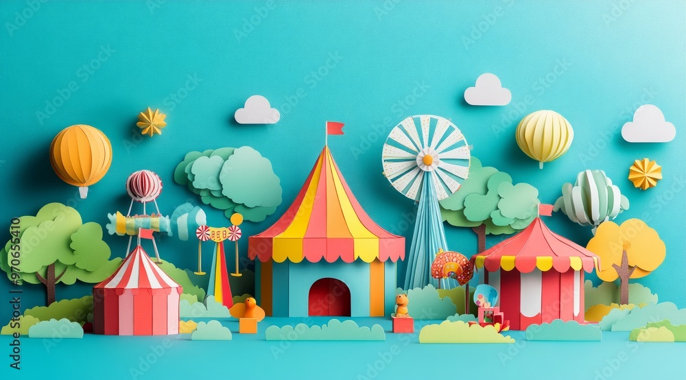 Colorful Paper Craft Carnival with Tents Ferris Wheel and Balloons Colorful Paper Craft Carnival with Tents Ferris Wheel and Balloons