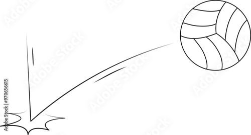 Doodle sport volleyball ball trajectory bounce. Line hand drawn ball