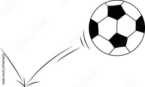 Doodle sport football soccer ball trajectory bounce. Line hand drawn ball