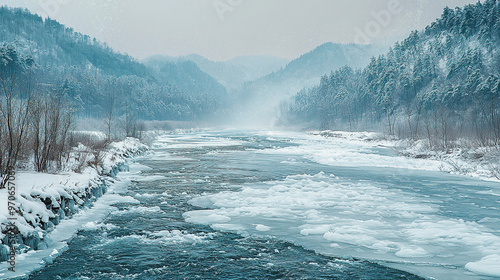 The frozen songhua river river snow and ice landscape photo