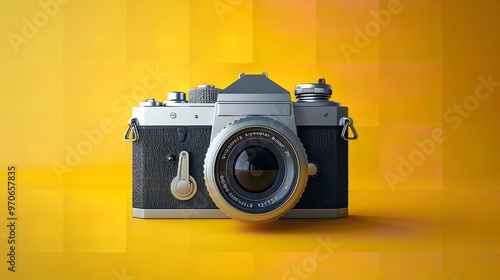 World Photography Day Camera Isolated on Yellow

 photo