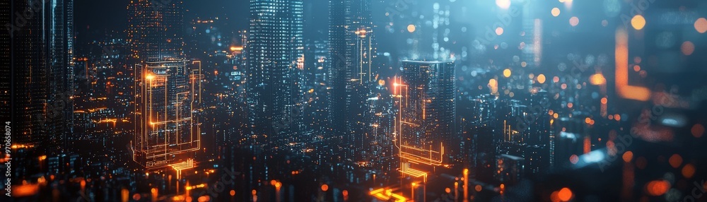 A futuristic cityscape powered by AI, with glowing circuit lines running through buildings, symbolizing advanced technology A futuristic cityscape powered by AI, with glowing circuit lines running through buildings, symbolizing advanced technology