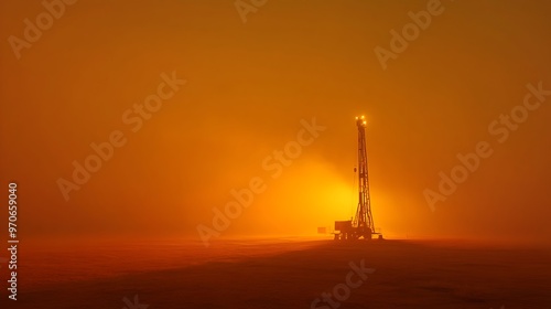 Lone Drilling Rig in Desolate Arid Landscape for Rural Settlement Water Supply