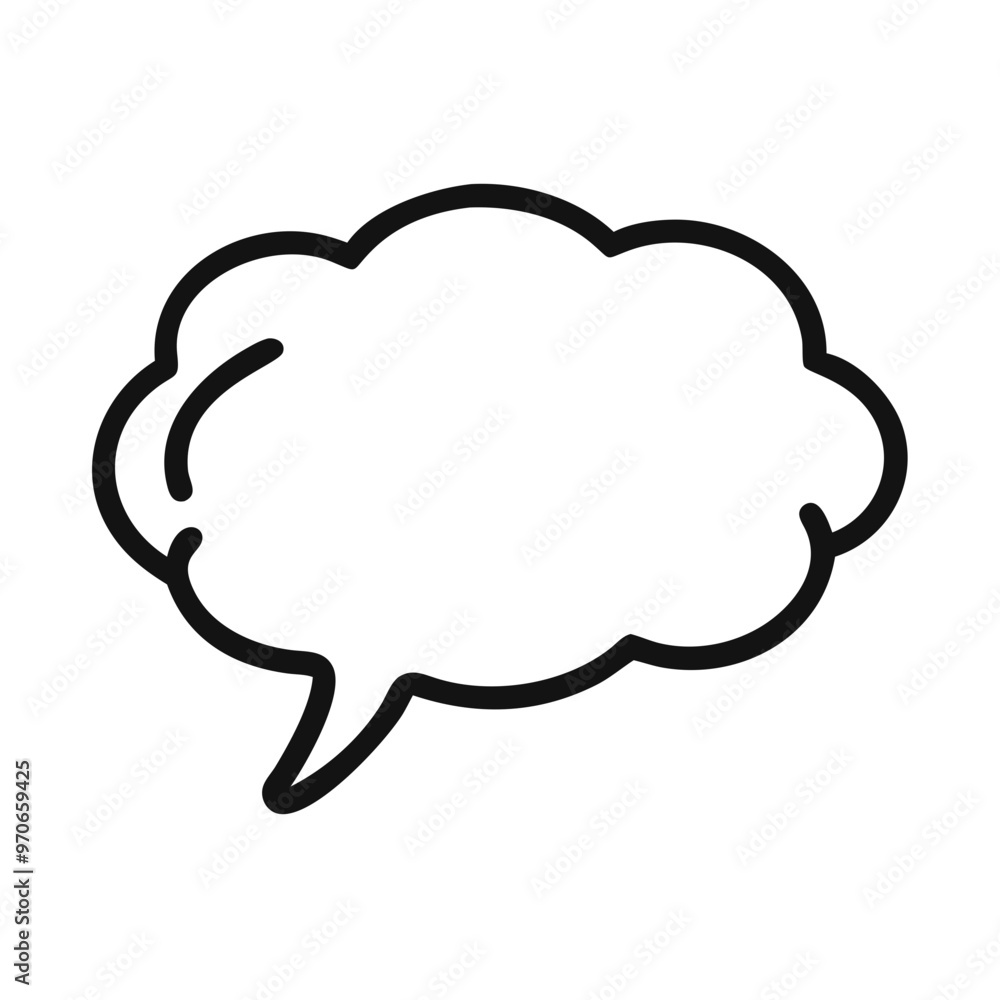 Fluffy empty speech bubble outline with black stroke, playful design, copy space Fluffy empty speech bubble outline with black stroke, playful design, copy space